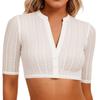 Women's Traditional Oktoberfest Crop Top Bavarian Style Blouse Button Front Knit Fabric Half Sleeve Shirt for Festival Wear