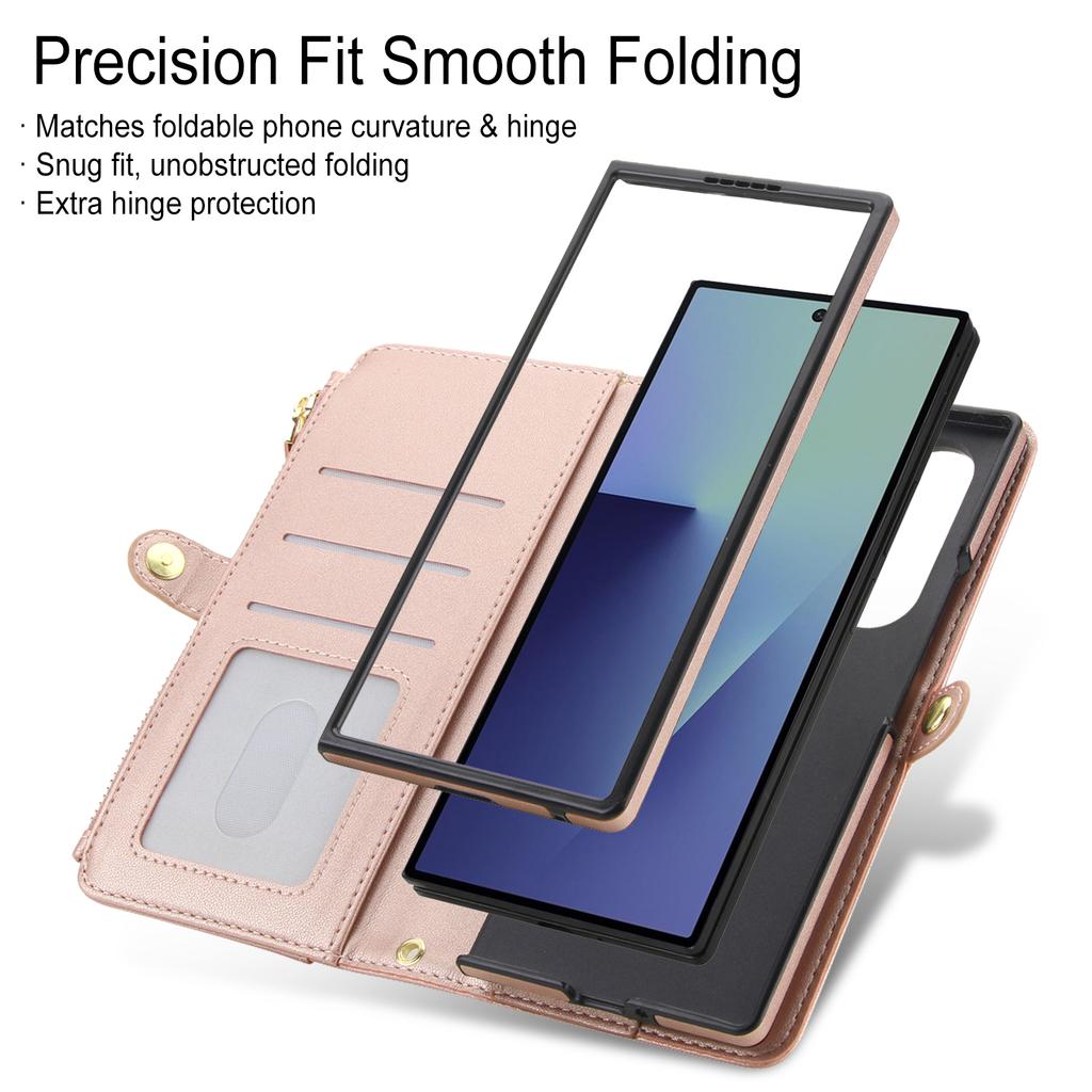 Fashion Crossbody Leather Phone Case for Samsung Z Fold 7 6 5 Multi-functional All-in-One Card Holder Shockproof Portable Cover