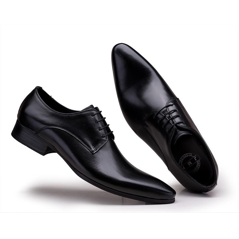 Men's Pointed Toe Leather Dress Shoes - Black European Style