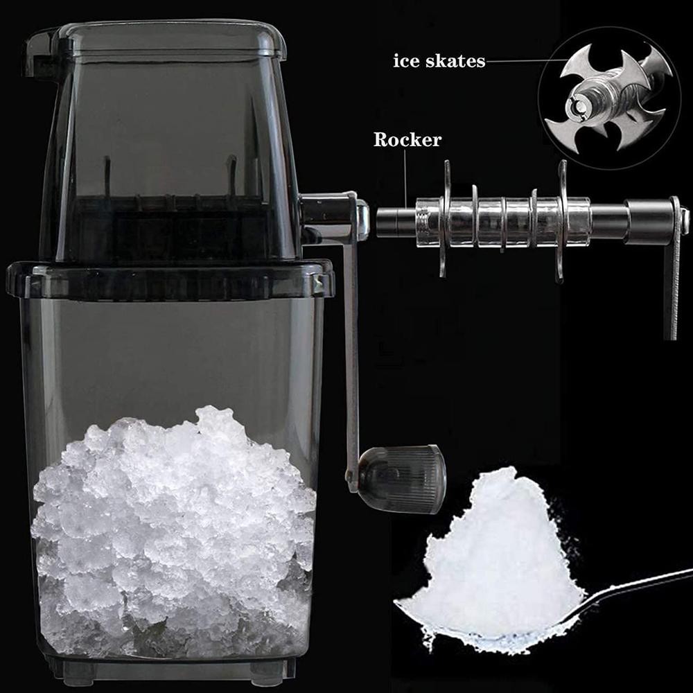 Concasor de gheață cu manivelă, aparat de gheață, concasor de gheață transparent pentru acasă, 1,25 l, râșniță de gheață cromată, tocător de gheață, agitator pentru cuburi de gheață