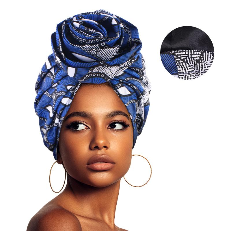 Afrikanischer Turban für Damen, gefüttert mit Satin, große Blumenmütze, Kopftuch mit Blumenmuster, muslimisches Kopftuch, Damenmütze
