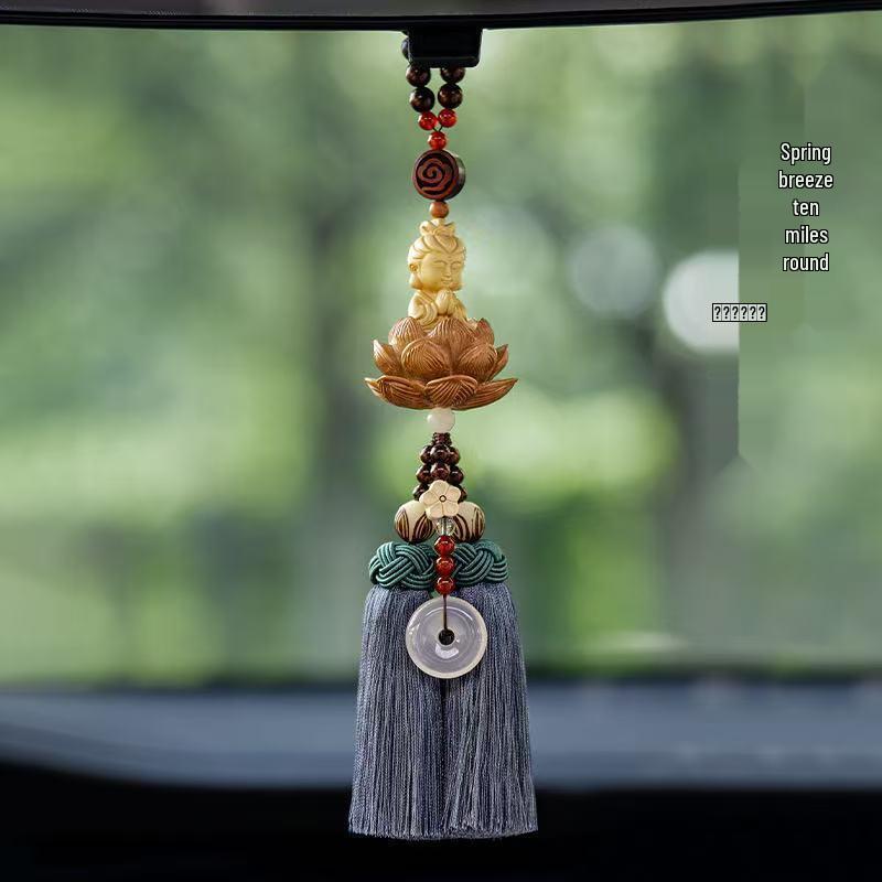 Boxwood Small Buddha Car Pendant - Peaceful Rearview Mirror Decoration