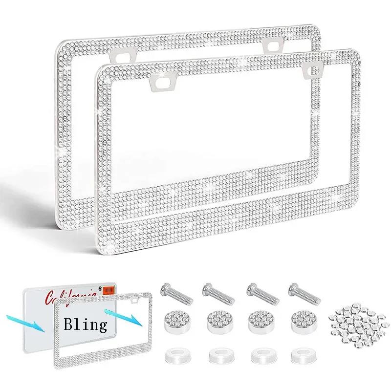 1/2Pcs 31*16cm Car Bling Crystal License Plate Frame Women Rhinestone License Plate Frame Cover Holder Car Accessories License Plate Covers Frames 6