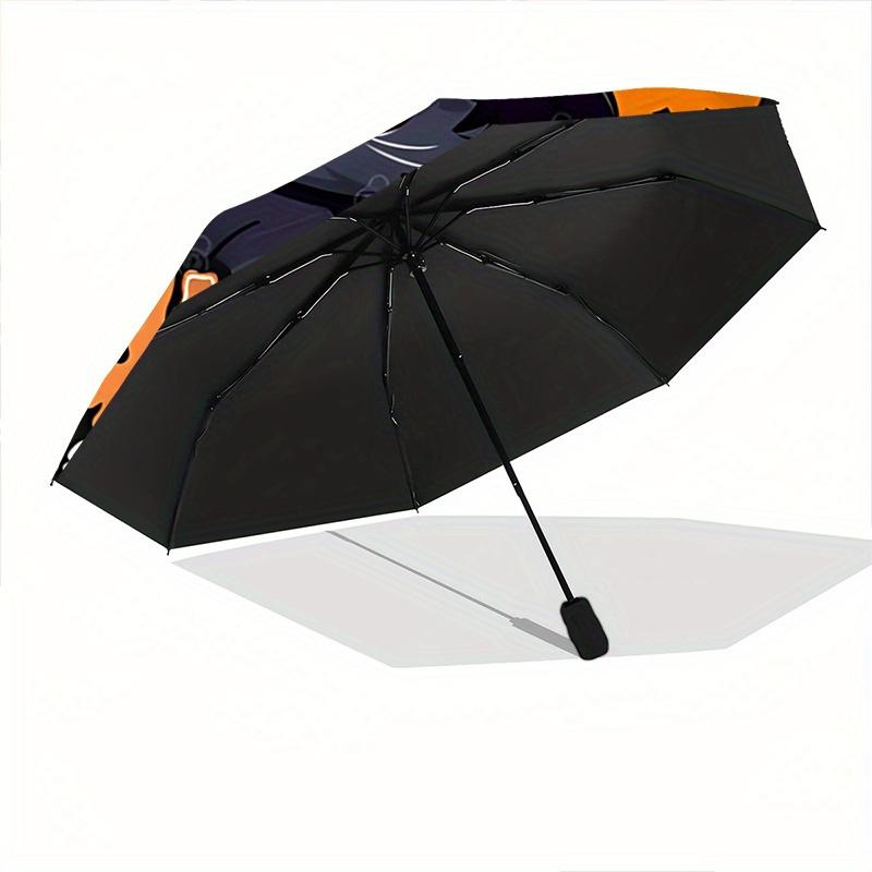 1pc Cute Happy Halloween Cat Witch Hat Automatic 3-Fold Umbrella Design, Cute Cartoon Pattern, Portable Outdoor Umbrella, Perfect, Holiday G