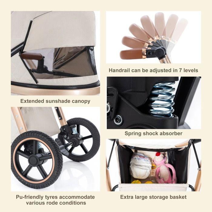 BAZARLAND30. 3-in-1 Baby Stroller Combined Car Seat Bassinet Reversible Trio. New Model. PINK
