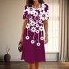 Women's Fashion Graceful Simple Flowers Print Summer Spring Short Sleeve O-Neck Casual Dresses