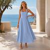 Women Dress Women's Halter Midi Dress, Summer Sleeveless Backless A-Line Long Square Neck Vacation Beach Sundress