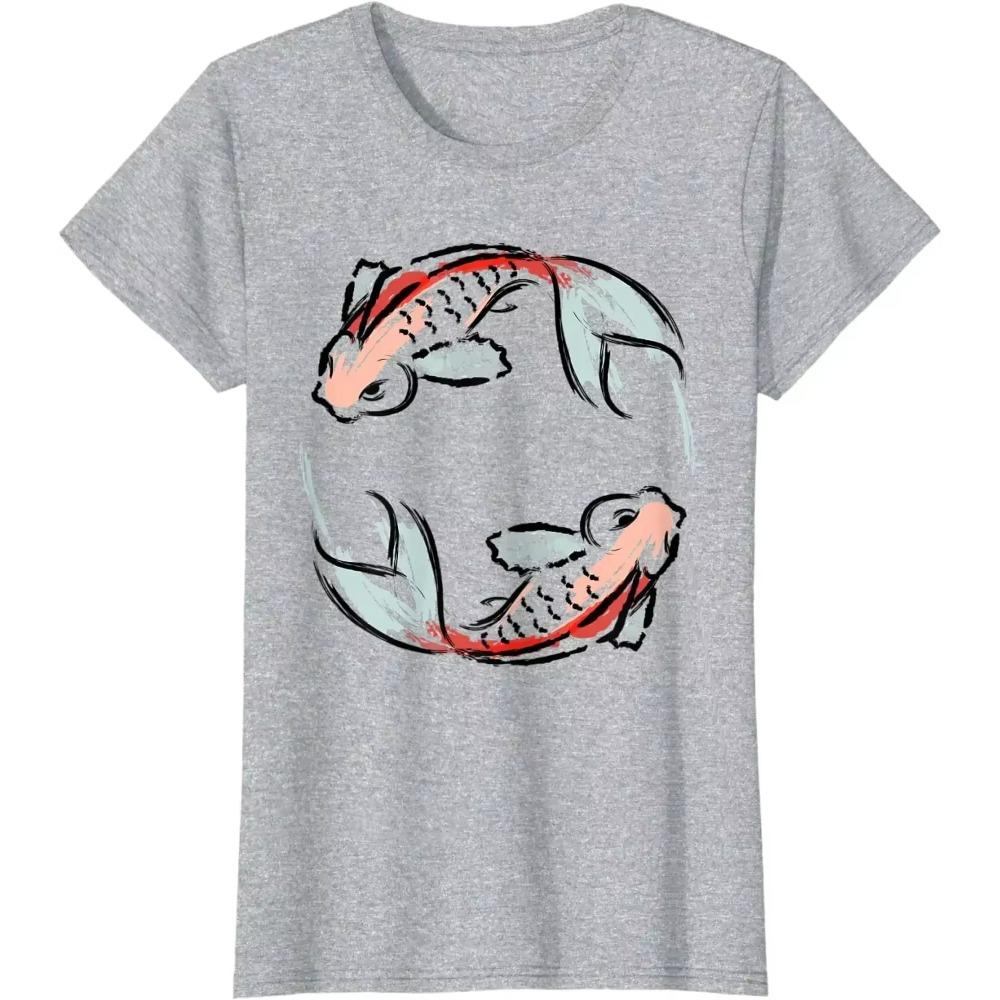 Asian Style Ink Fish Design TShirt Graphic T Shirts Men Clothing New Arrivals 2023 Men Cotton Daily Four Seasons T Shirt