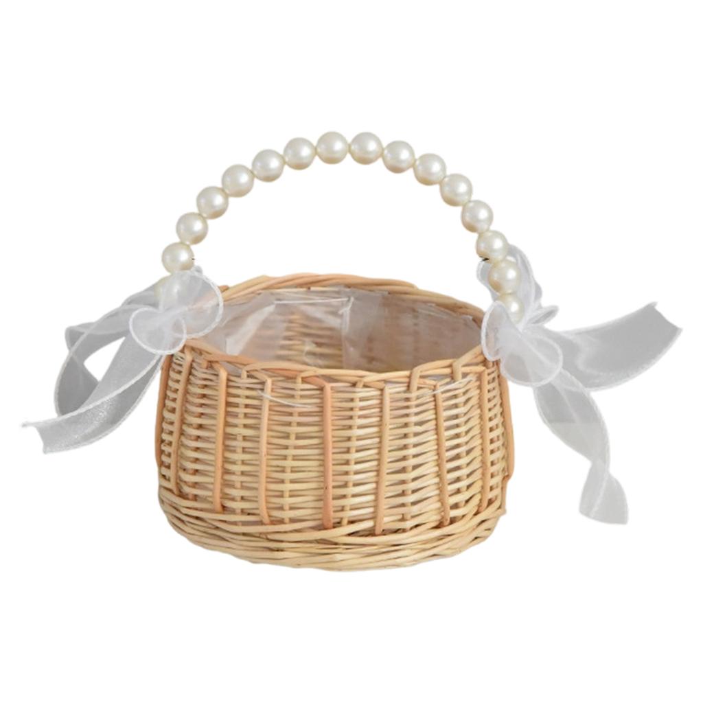 Flower Girl Basket Small Wicker Basket With Handle, Easter Petal Candy Storage Basket, Garden Home Decoration Flower Weaving Basket