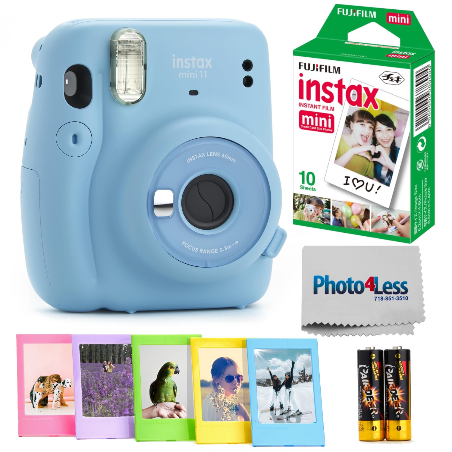 

FUJIFILM Instant Camera Instax Mini 11 Sky Blue Fujifilm 10 Pieces Color Frame for Mini Print