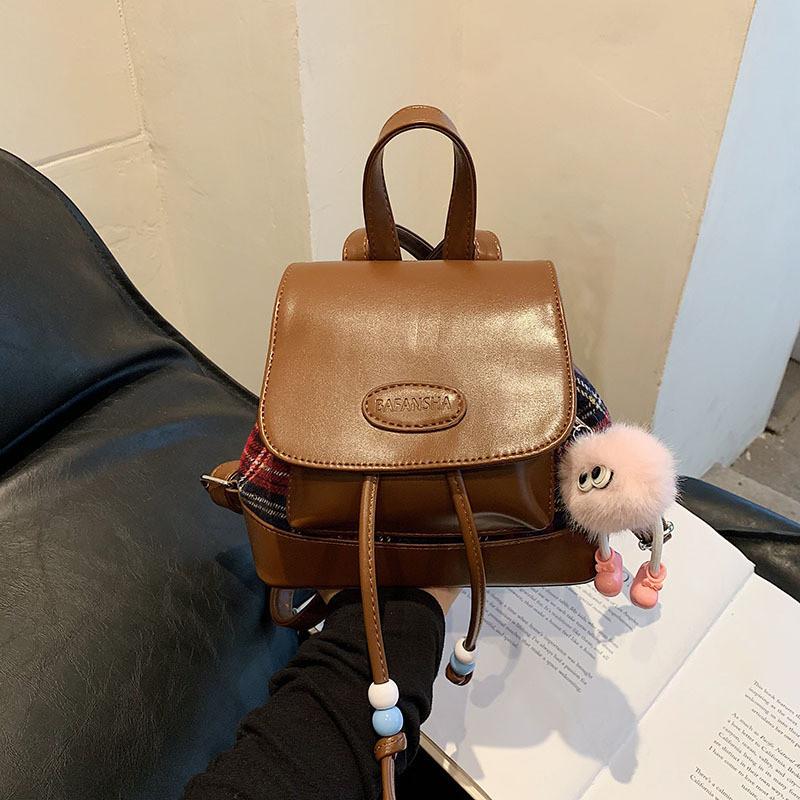 Korean Fashion Ins Girl Bag 2023 New Simple Commuter Backpack Grid Small Backpack коричневый