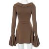 European and American women's pure color lace sweet trumpet long sleeved slim fit dress