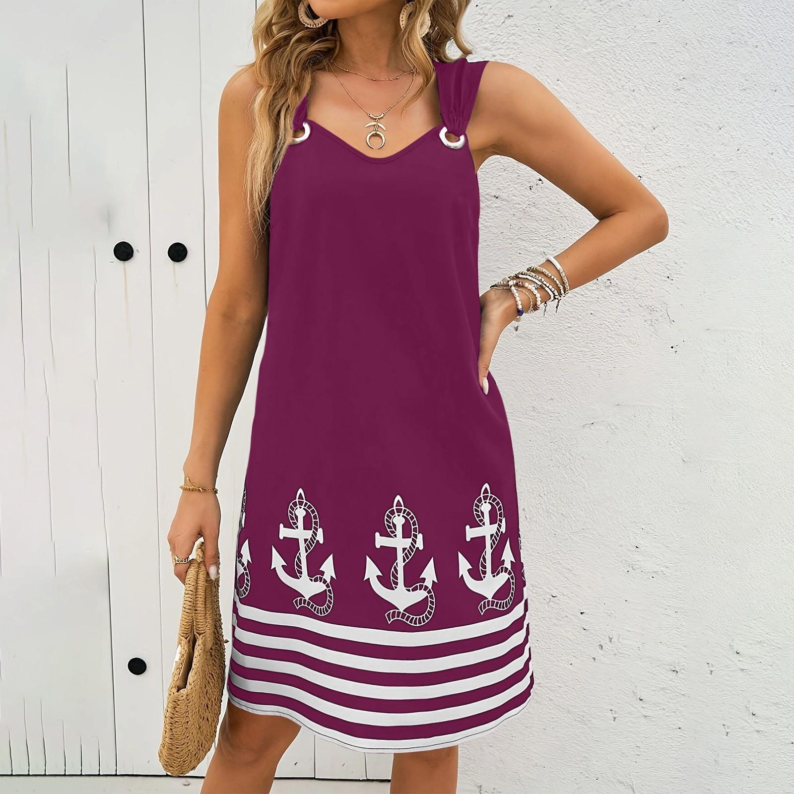 

Женское модное повседневное платье без рукавов с этническим принтом и V-образным вырезом XXL фиолетовый