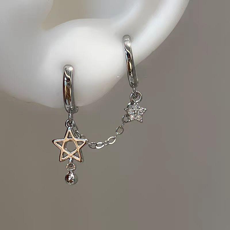 

Personality Design Tassel Star Ear Bone Chain Double Piercing Earrings for Women Girls Punk Trendy Hio Hop Rock Jewelry Y2K серебряный