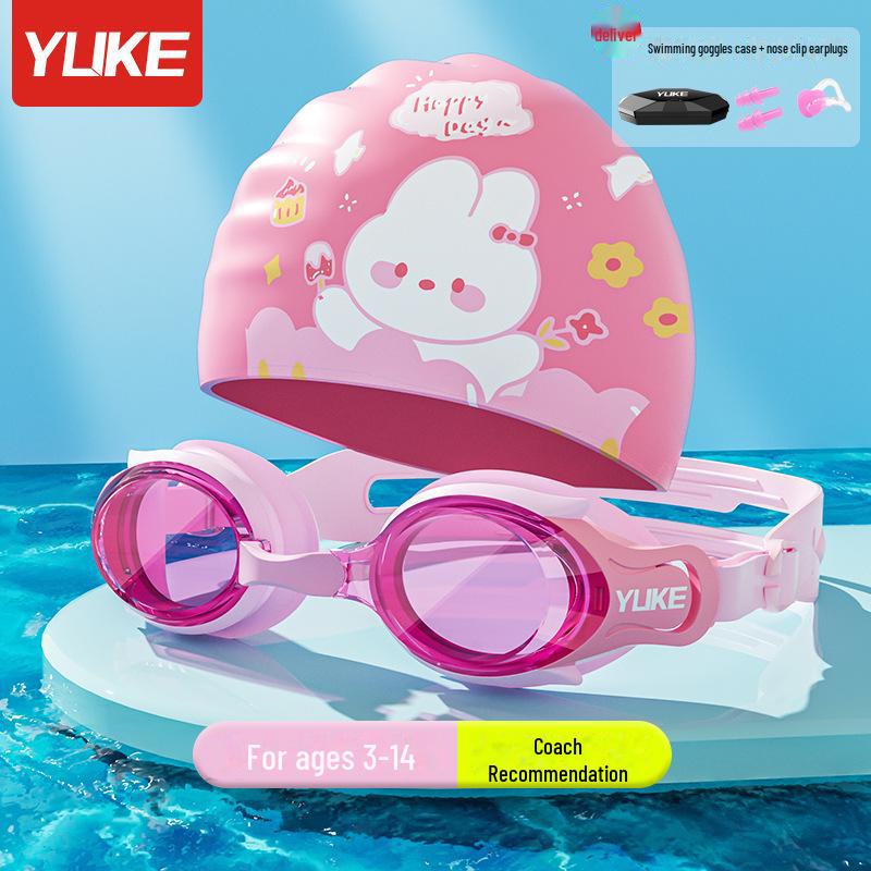 Ekte Yuke Tegneserie PU Vanntett Barnesvømmehette og Svømmebriller med Ørebeskyttelse