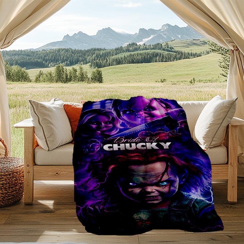 Chucky Horror Print Flannel Blanket, Soft Warm Lightweight Throw Blanket for living Room,Sofa Bed Camping office