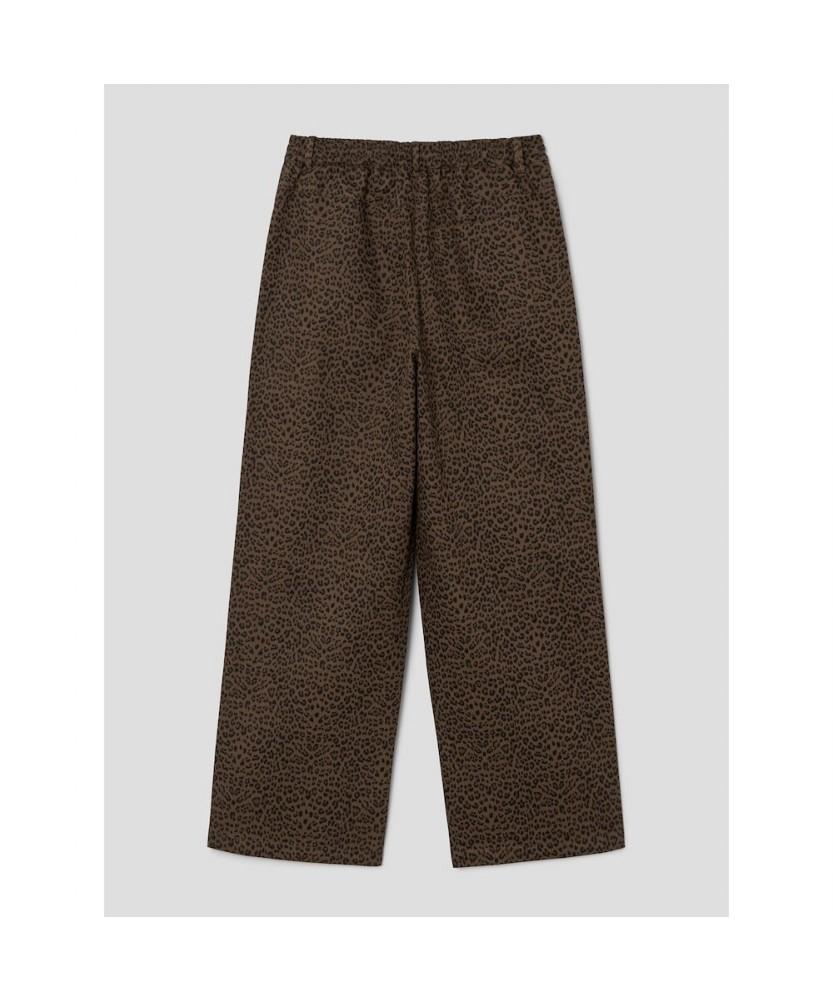 Saendeusaundeu (Unisex) Leopard Wide Oval Elastic Waist Pants Brown
