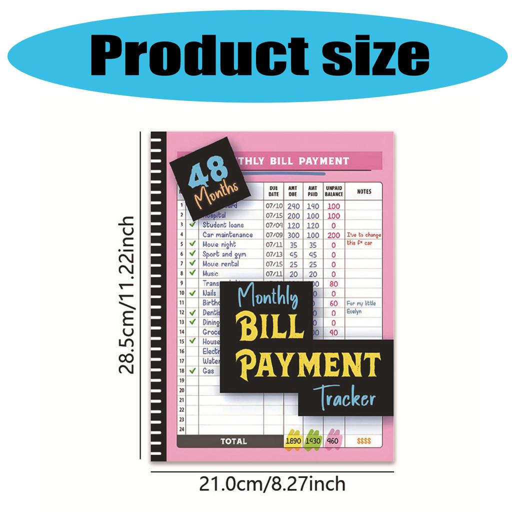 48 Monate Monatsrechnungszahlungs-Tracking-Checkliste Buch Geldmanager für Heim- und Geschäftsgebrauch mit Zusammenfassungsfunktionen