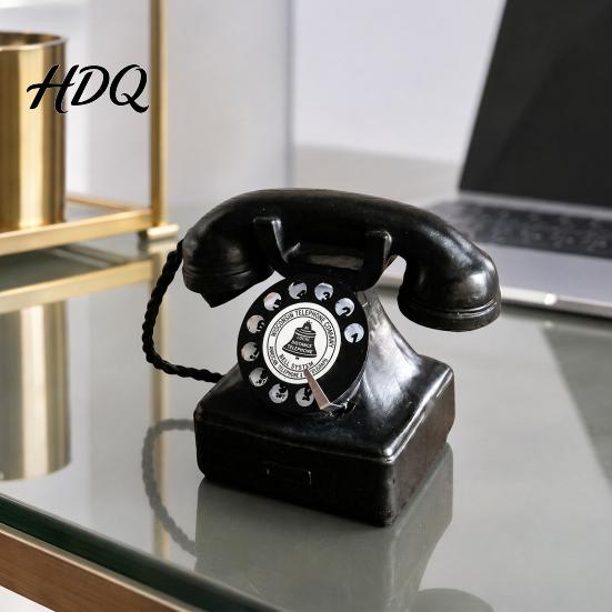 Study Room Decor Vintage Old Telephone Ornaments Mini Retro Desk Phone Classic Polished Phone Landline Resin Decorative Nostalgic Home Office