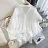 Womens Summer Loose Fit Shirt Ice Silk Print Long Sleeve Open Front Casual Blouse Lightweight Outwear