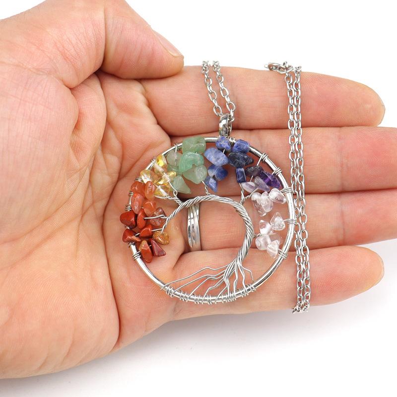 Hand Winding Bending Tree Of Life Necklace Natural Irregular Gravel Crystal Necklace N80