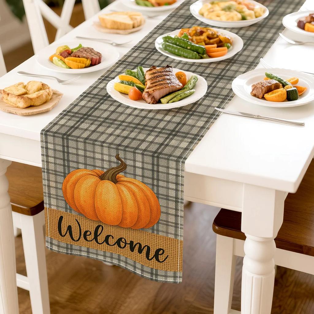 Herbst-Heilungs-Thema Kürbis-Illustration Tischläufer Hochzeitsdekoration Langlebige Küchen-Esstischläufer Partyzubehör