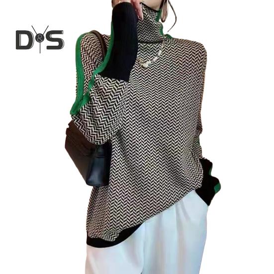 Женский осенне-зимний свитер контрастного цвета с высоким воротником и длинными рукавами, вязаные топы, толстые теплые пуловеры, топы M зелёный