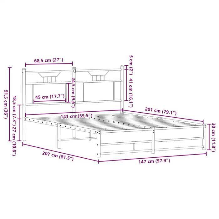 VidaXL Cadre de lit sans matelas chêne fumé 140x200 cm bois ingénierie 4106909