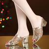 Women's Slippers Summer Sequin Cool Slippers Outer Wear Women's Thick Heel Slippers Ladies Sandals