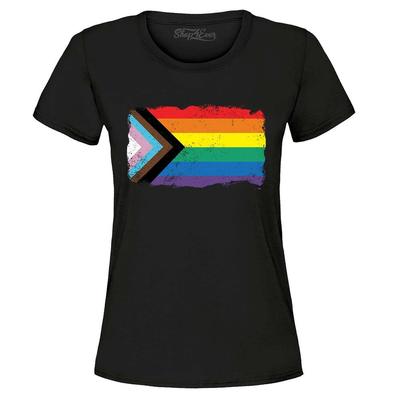 Progress Pride Flag Inklusiver Regenbogen LGBTQ Damen T-Shirt Pride Shirts