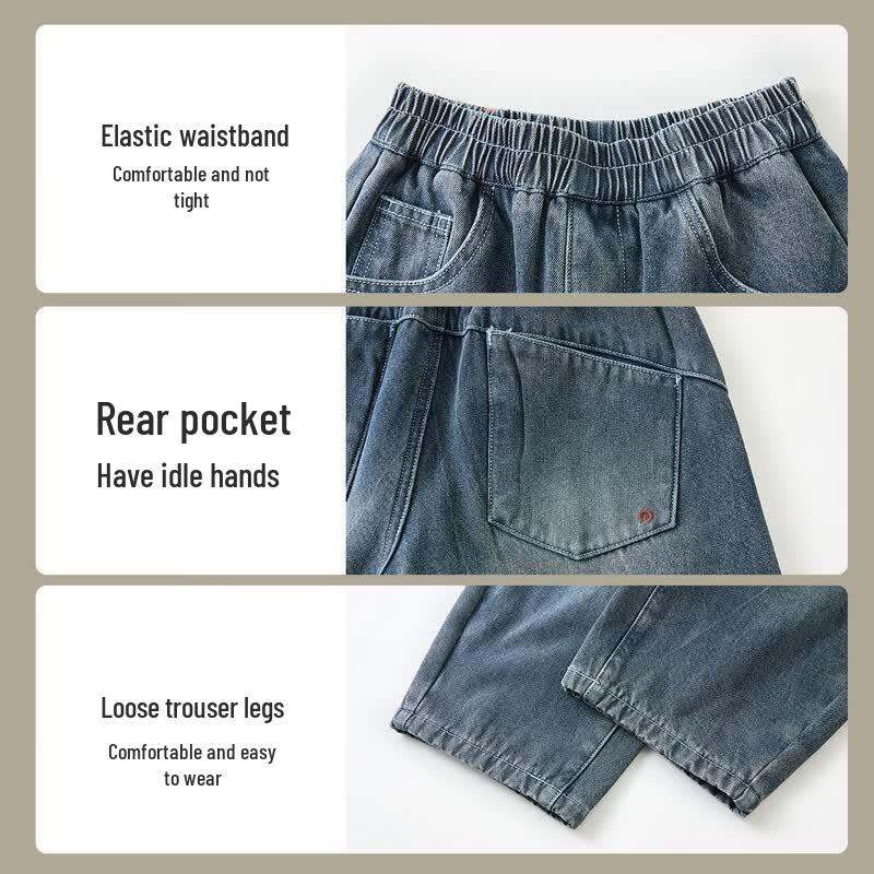 ASK JUNIOR Boys' Retro Distressed Curved Leg Denim Pants
