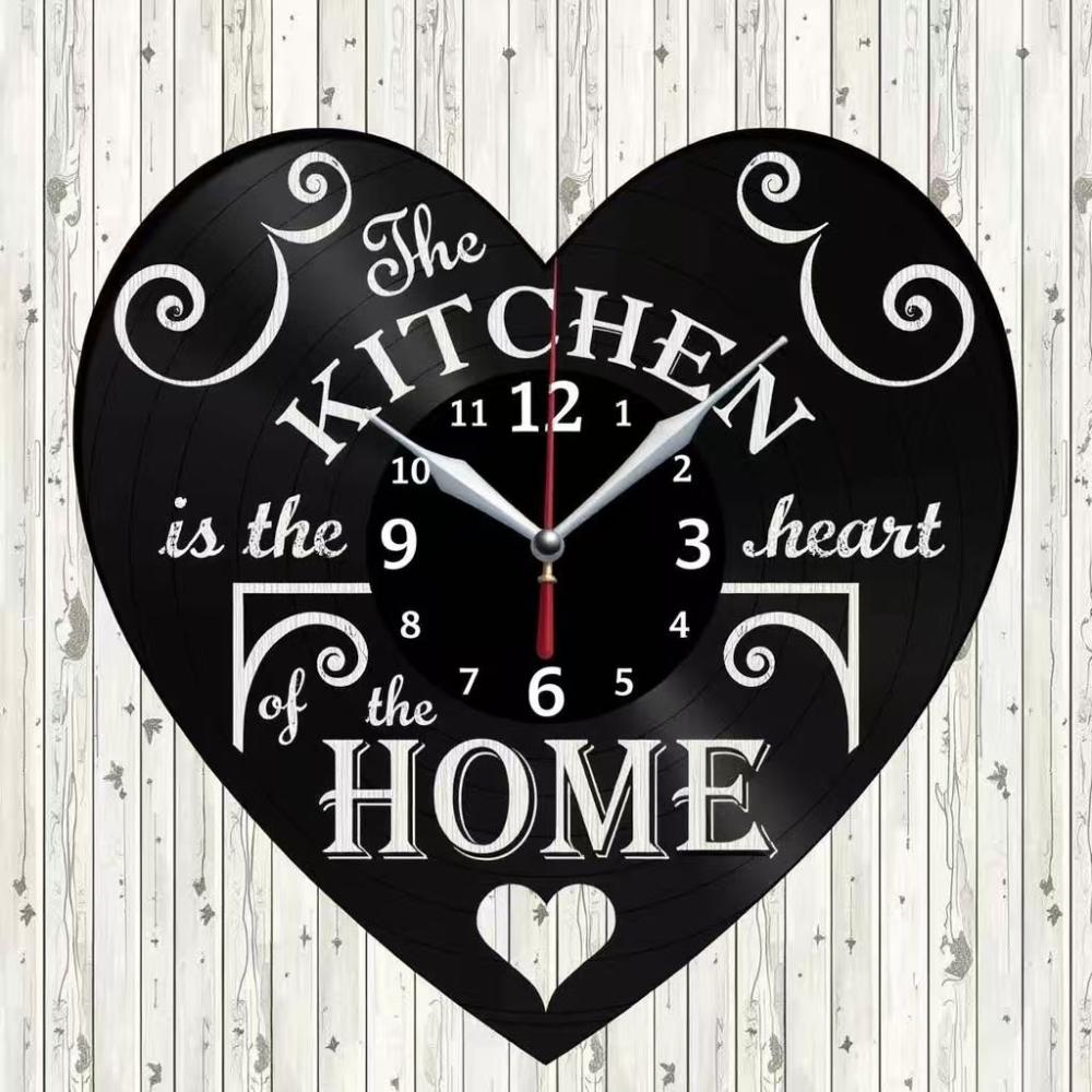 The Kitchen Is The Heart of The Home Inspired Vinyl Record Wall Clock Modern Design Home Kitchen Restaurant Decoration Clock