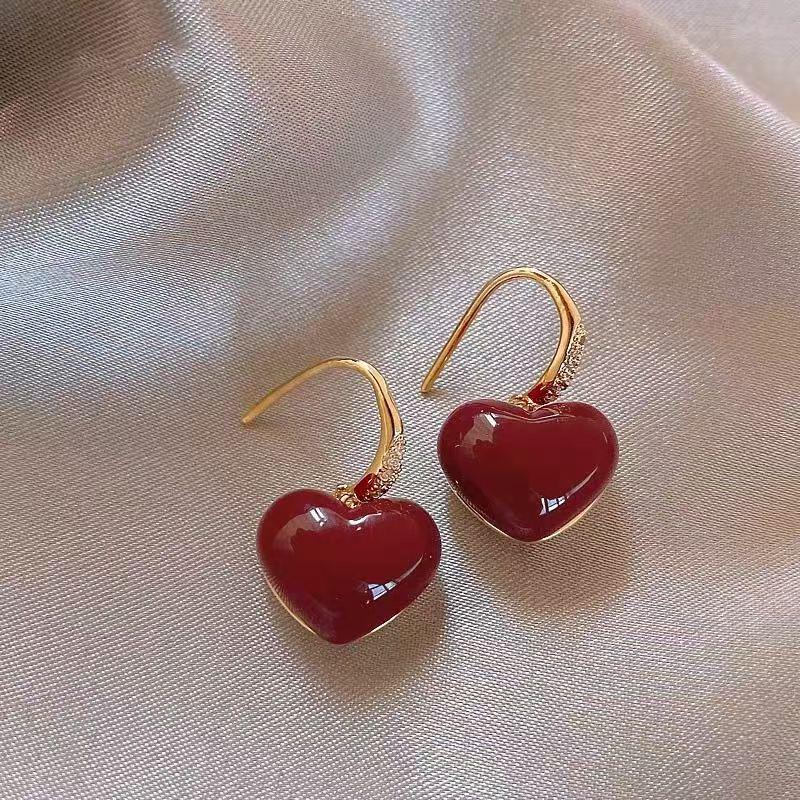 Ankola Red Heart Earrings: Elegant, Luxurious, Fashionable Jewelry for Women