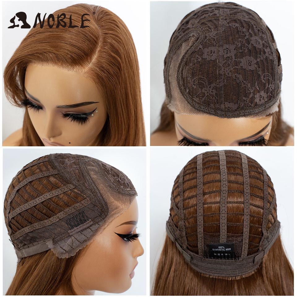 Noble Synthetic Lace Wigs For Women 18 Inch Straight Layered Lace Wig Side Part Pre Plucked Ombre Brown Blonde Cosplay Wigs