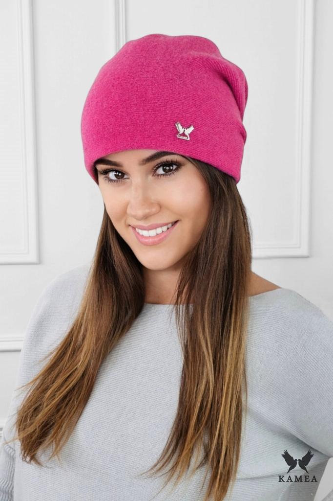 Lily Smooth Wool Women' Hat with Logo, Raspberry Color