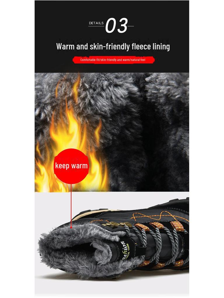 Men's High Top Waterproof Snow Boots with Thick Velvet Lining