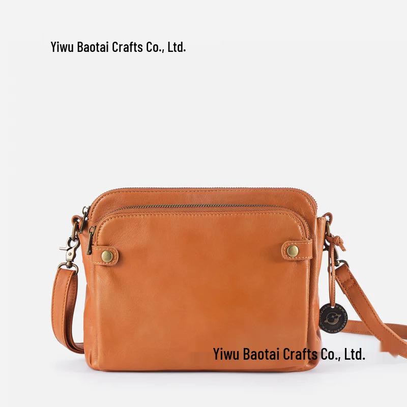 Three-Layer Leather Crossbody Clutch Bag