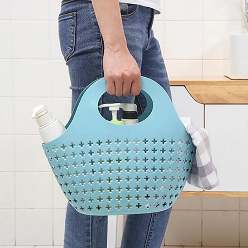 Hand-held Basket Foldable Soft Bath Storage Basket Plastic Washbasin Storage Basket New Bathroom Frame Portable Shower Container