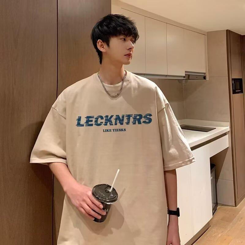 Men'S Trendy Letter Round Neck Printed Short Sleeved T-Shirt For Summer Ins Loose Casual Top