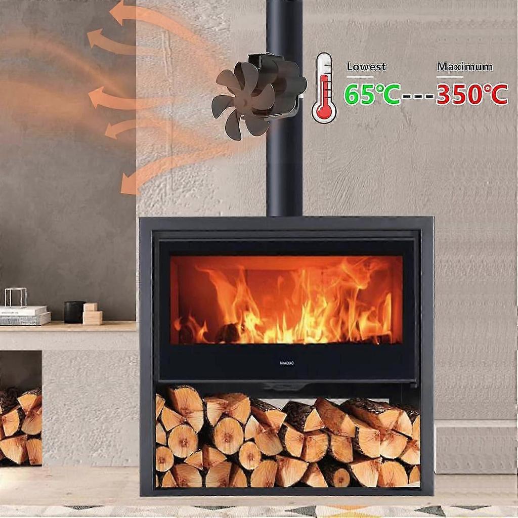6 Blade Wood Stove Fan Heat Powered with Magnetic Thermometer Flue Pipe Mounted Silent EcoFriendly