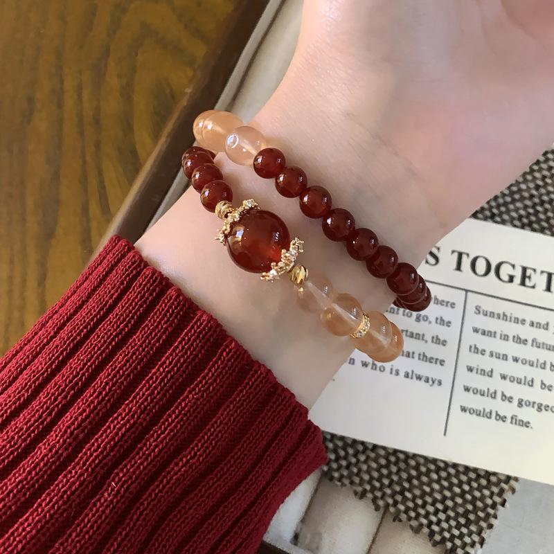 New Chinese agate lucky crystal double-layer beaded bracelet retro stacked bracelet temperament jewelry