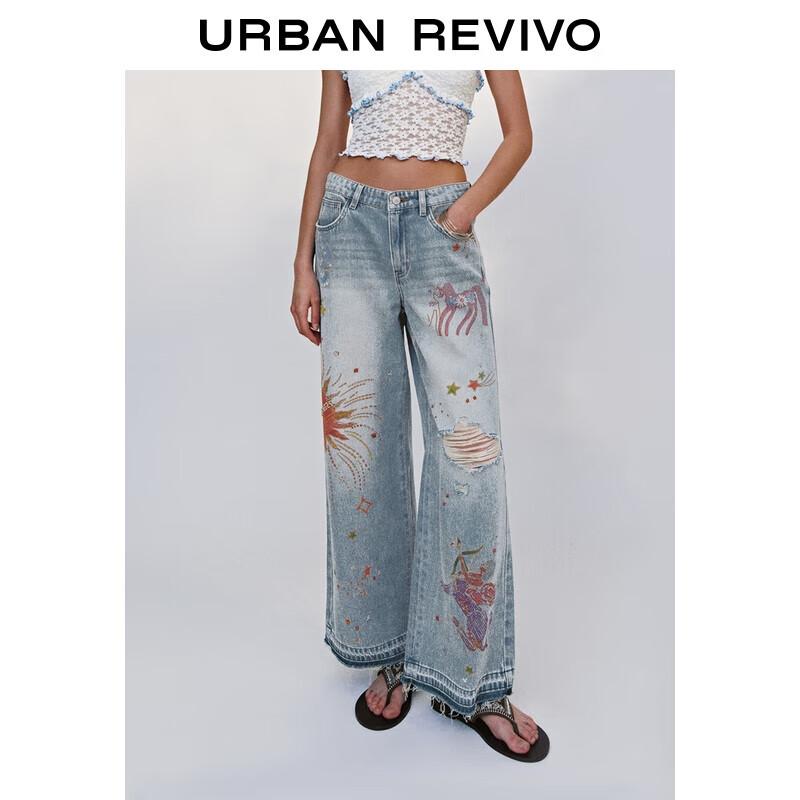 

UR Women s Artistic Print Ripped Wide-Leg Jeans 27