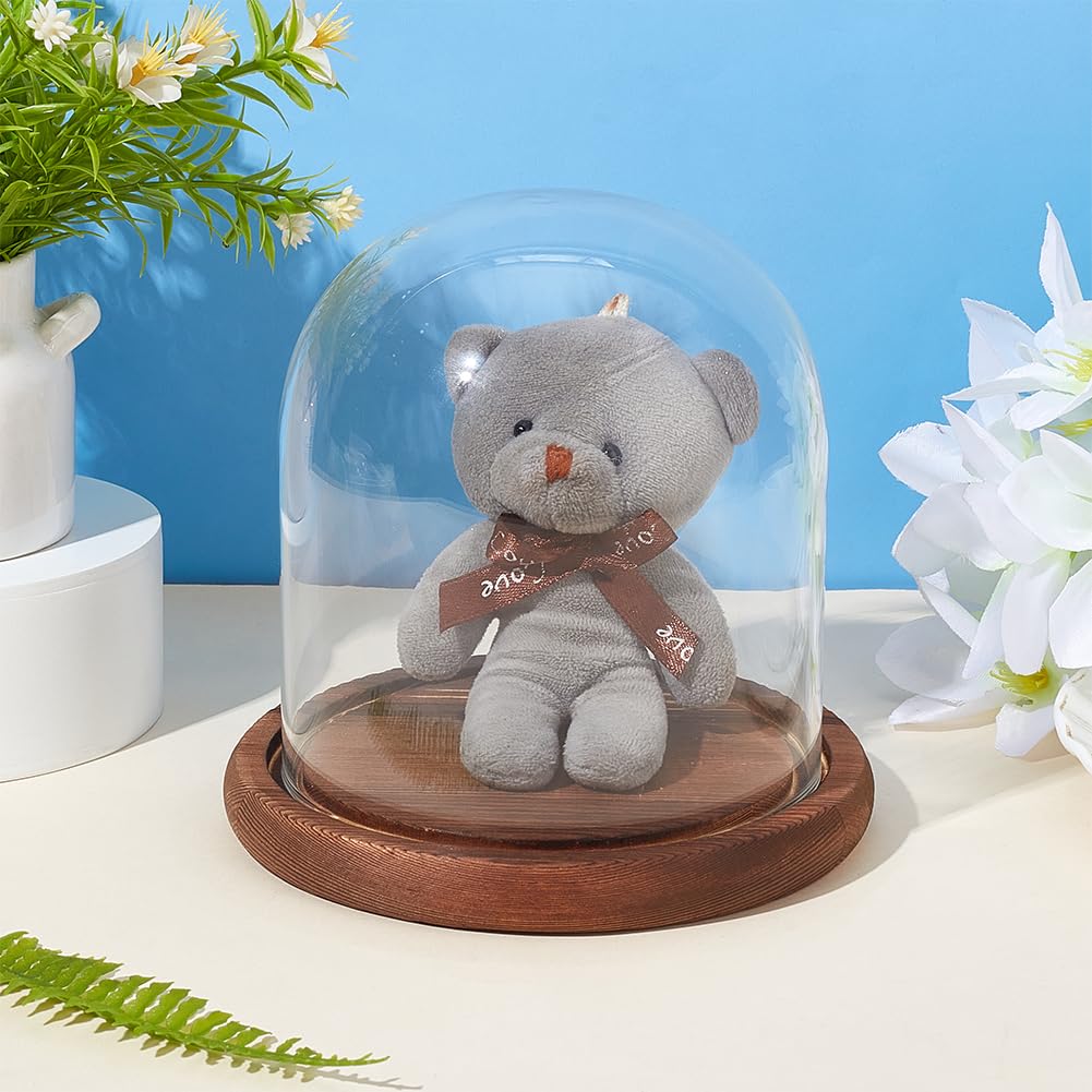 BENECREAT 14x13cm Transparent Eternal Flower Glass Cover Cloche Dome Micro Landscape with Wood-Colored Base for DIY Flower Crafts