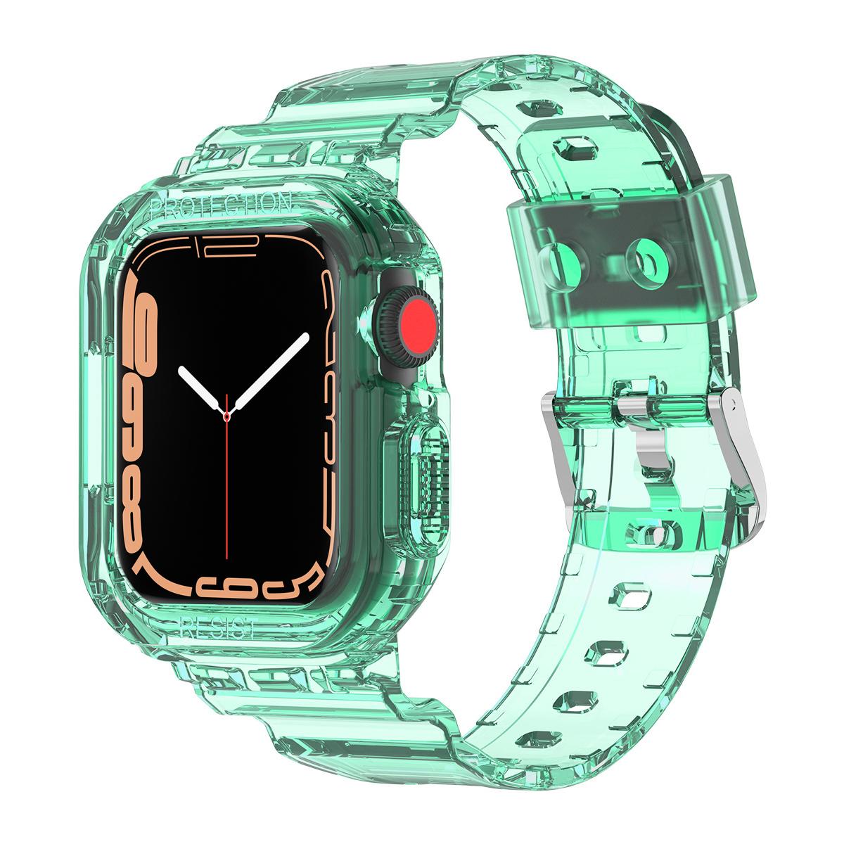

Спортивный прозрачный ремешок + чехол для Apple Watch Series8 7 6 SE 5 4 45 44 42 41 мм прозрачный ремешок из ТПУ для Iwatch 3 2 1 38 мм 40 мм 42mm 44mm 45mm 49mm зелёный