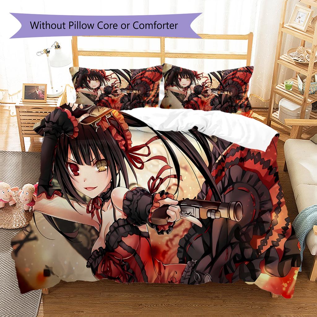 Kurumi Muster Bettwäsche, Steppbett Set Steppbettbezug Kissenbezug Zuhause Geburtstagsgeschenk (1 Bettbezug + 2 Kissenbezüge, ohne Füllung)