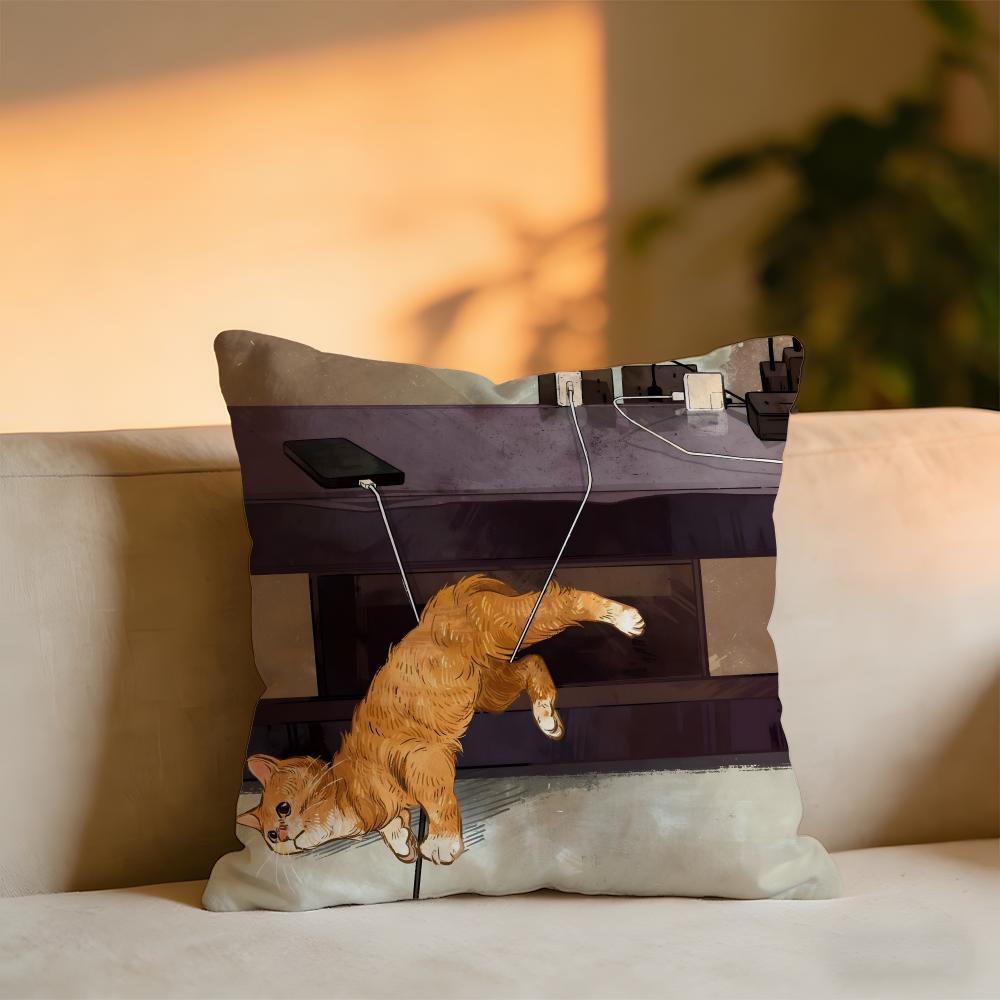 Mischievous Cat Cushion Cover Cozy Velvet Throw PillowSoft Warm Cushion For Sofa Bed