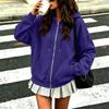 Damenmode Kapuzen-Reißverschlussjacke Lockerer Schnitt Langarm Farbe