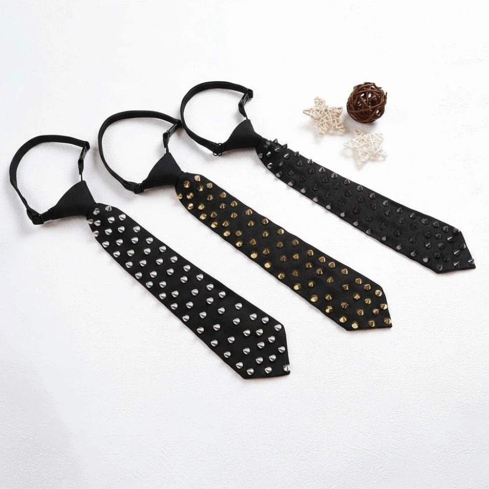 Choker Rivet Tie Black Pre-tied Tie Clothing Decoration Punk Style Long Necktie  Students