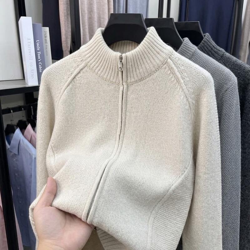 Hengyuanxiang Men's Stand-Collar Zipper Knit Cardigan