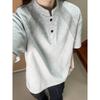 Men Mandarin Collar Henley Short Sleeve T Shirt Casual Loose Fit Summer Top
